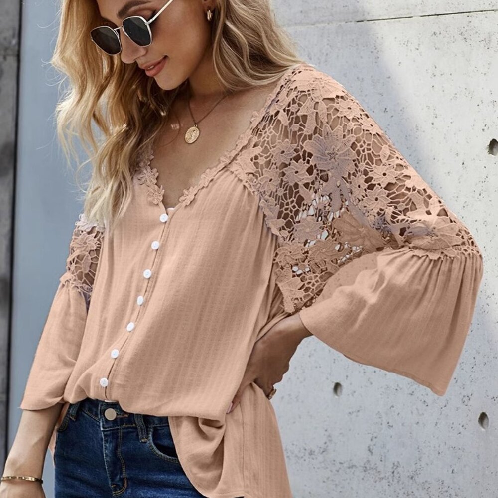 Autumn thin black lace shirt women's plus-size V-neck base top